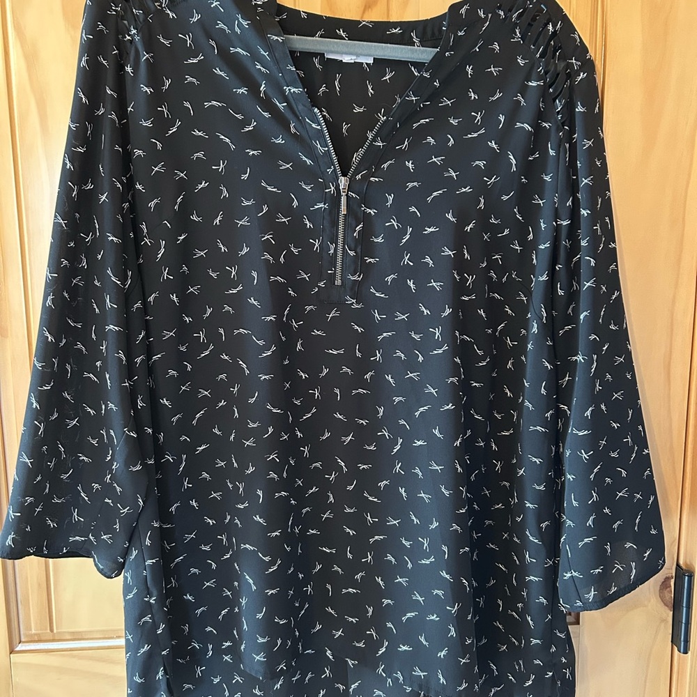Maurices Black Blouse with White Bird Print